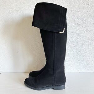 Louis Vuitton Black Suede Over The Knee Foldover Flat Boots Size EU 38.5